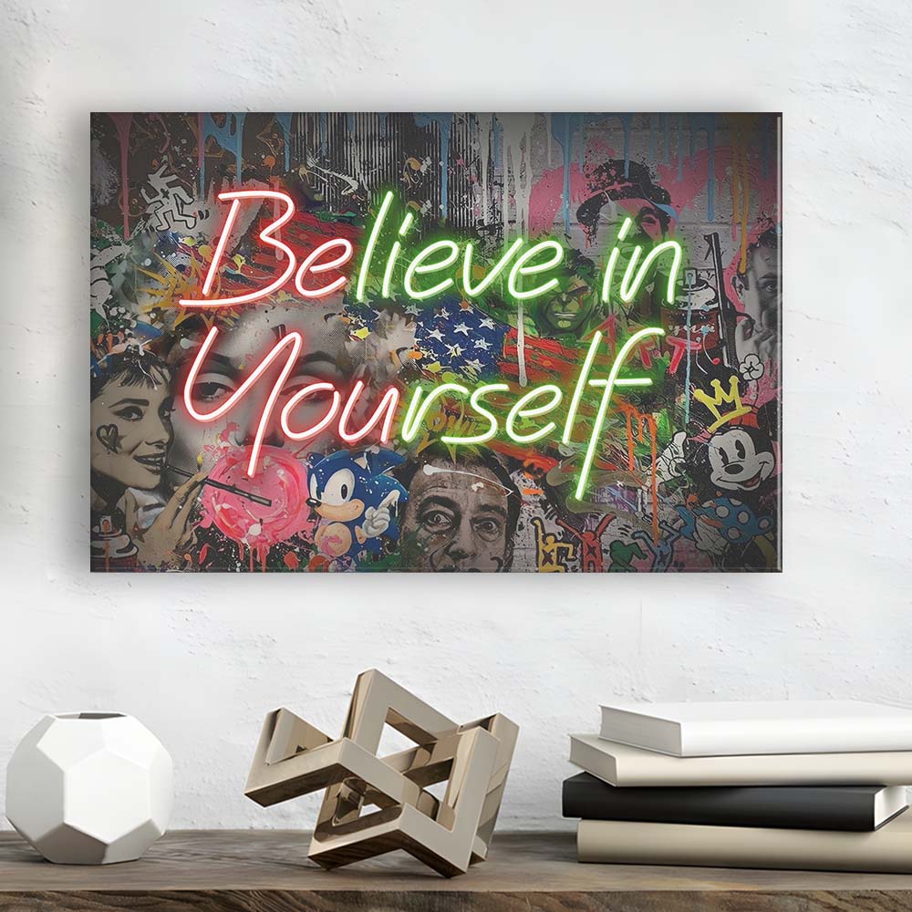 Believe In Yourself Art Print, Canvas Print Wall Art, Wall Decor, Neon Effect Art