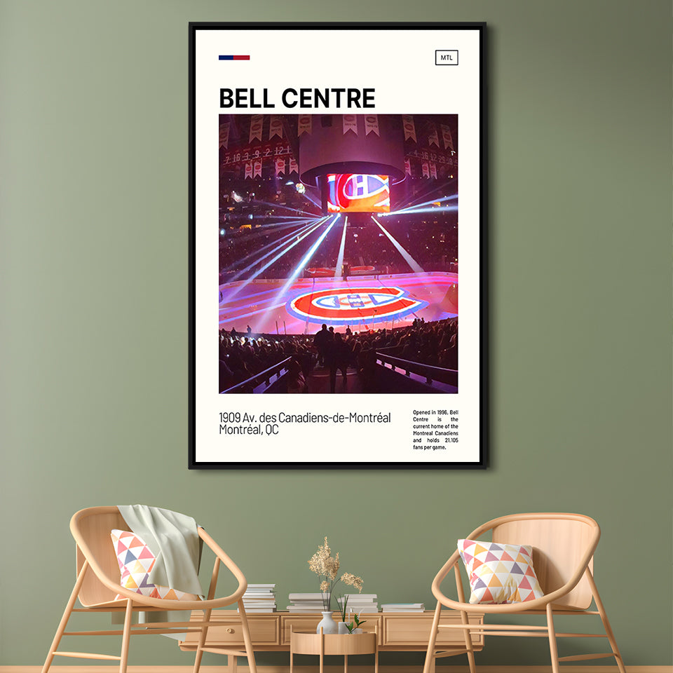 Bell Centre  Stadium Print, Montreal Canadiens Stadium Canvas Art, Man Cave Gift, Floating Framed Canvas Print Wall Art