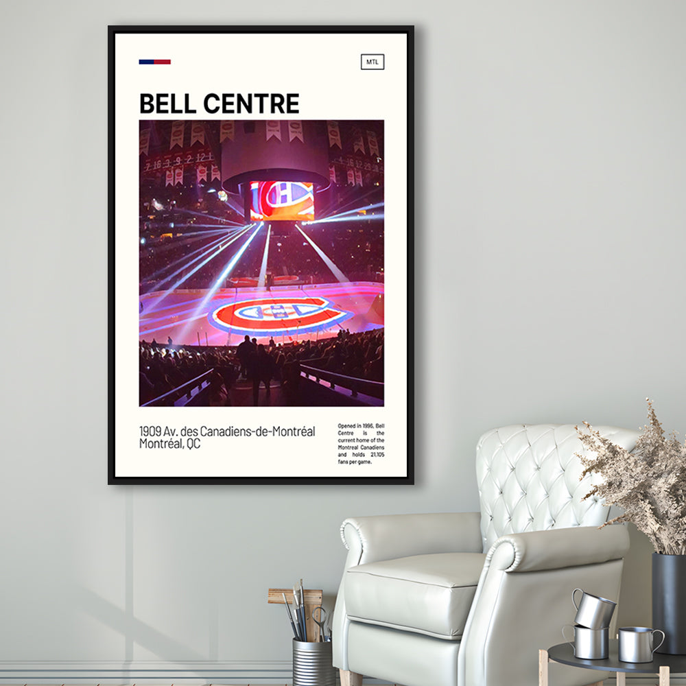 Bell Centre  Stadium Print, Montreal Canadiens Stadium Canvas Art, Man Cave Gift, Floating Framed Canvas Print Wall Art