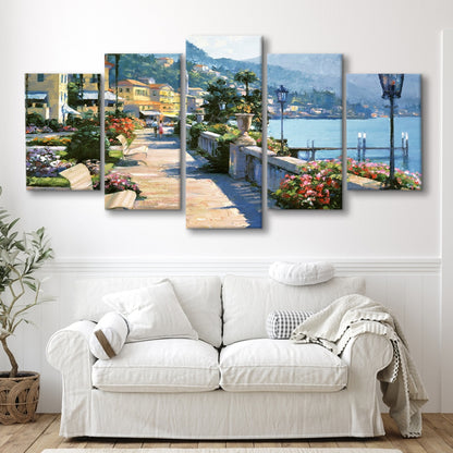 Bellagio Promenade Large Stretched Canvas Floating Frame Wall Art Print, 5 Piece Large Cavas Print Wall Art