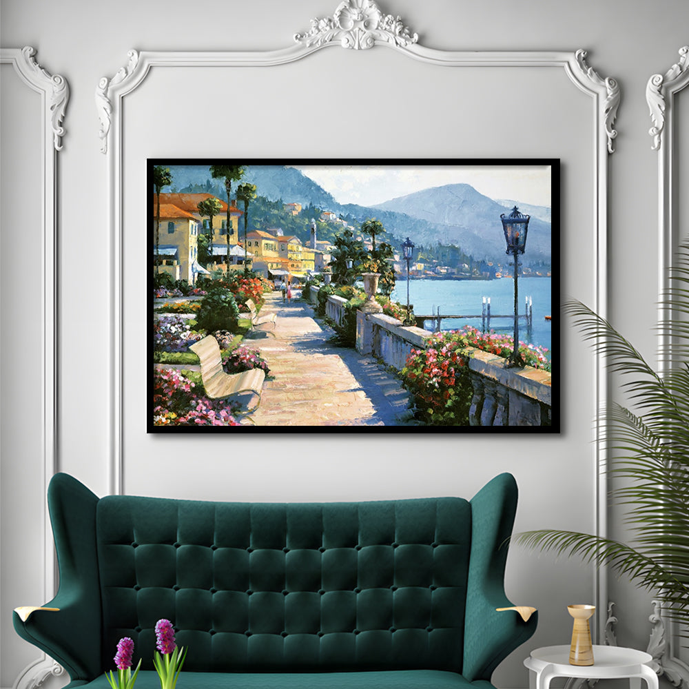 Bellagio Promenade LargeArt Prints Floating Frame Wall Art Print, Framed Art Print, Picture Framed