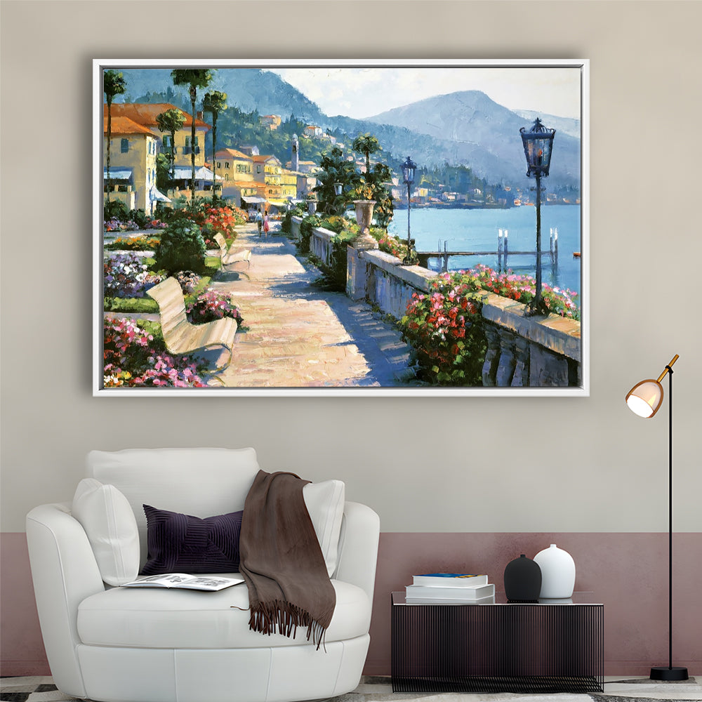 Bellagio Promenade Large Stretched Canvas Floating Frame Wall Art Print, Framed Cavas Print, Floating Frame