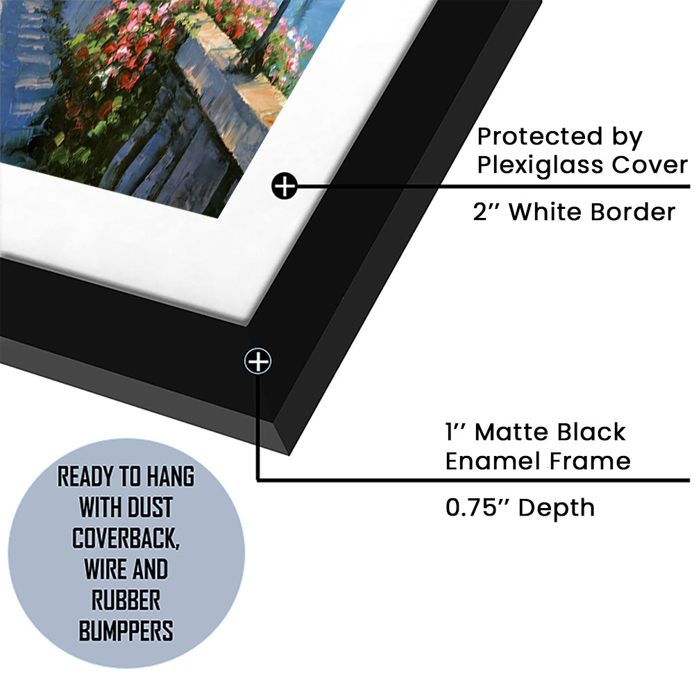 Bellagio Promenade Large Stretched Floating Frame Wall Art Print, Framed Art Print White Border