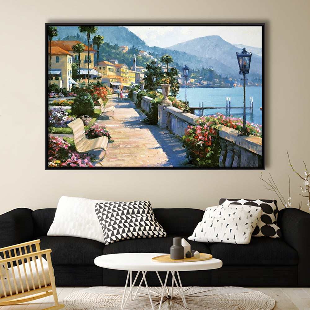 Bellagio Promenade Large Stretched Canvas Floating Frame Wall Art Print, Framed Cavas Print, Floating Frame