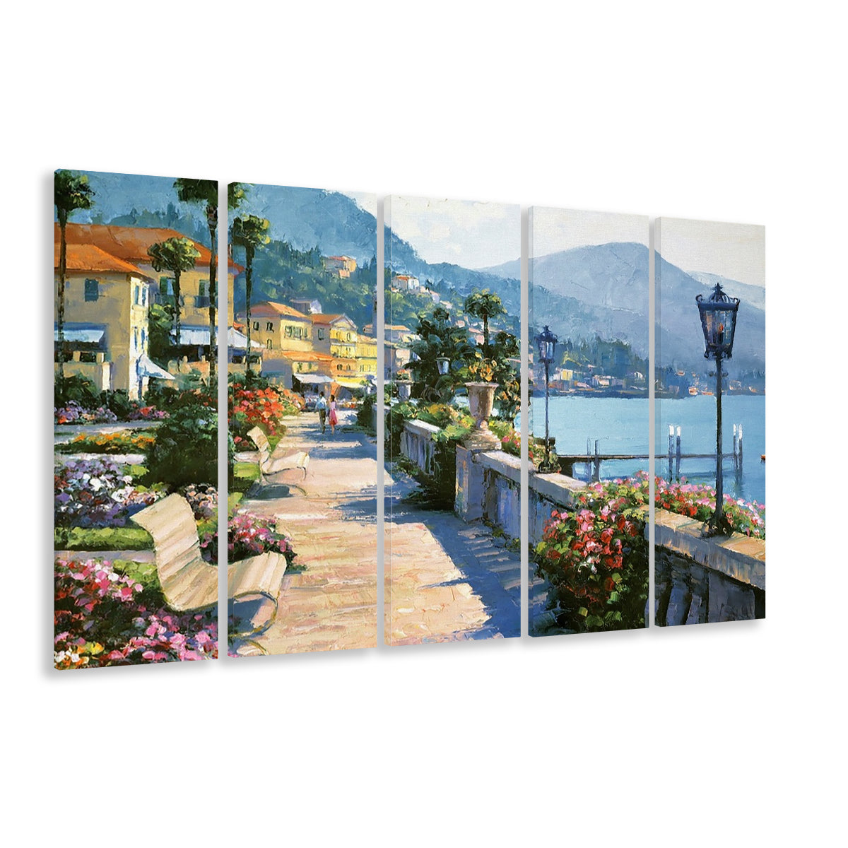 Bellagio Promenade Large Stretched Canvas Floating Frame Wall Art Print, 5 Piece B Extra Large Cavas Print Wall Art Decor