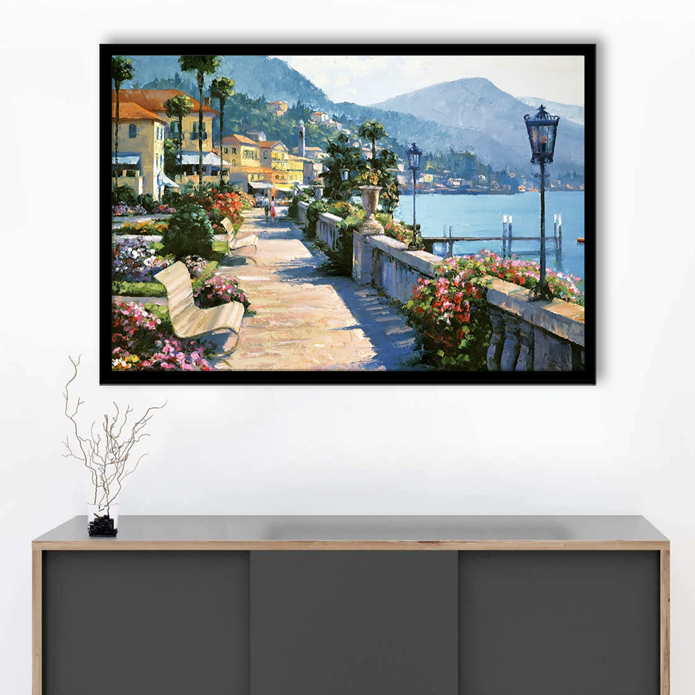 Bellagio Promenade LargeArt Prints Floating Frame Wall Art Print, Framed Art Print, Picture Framed