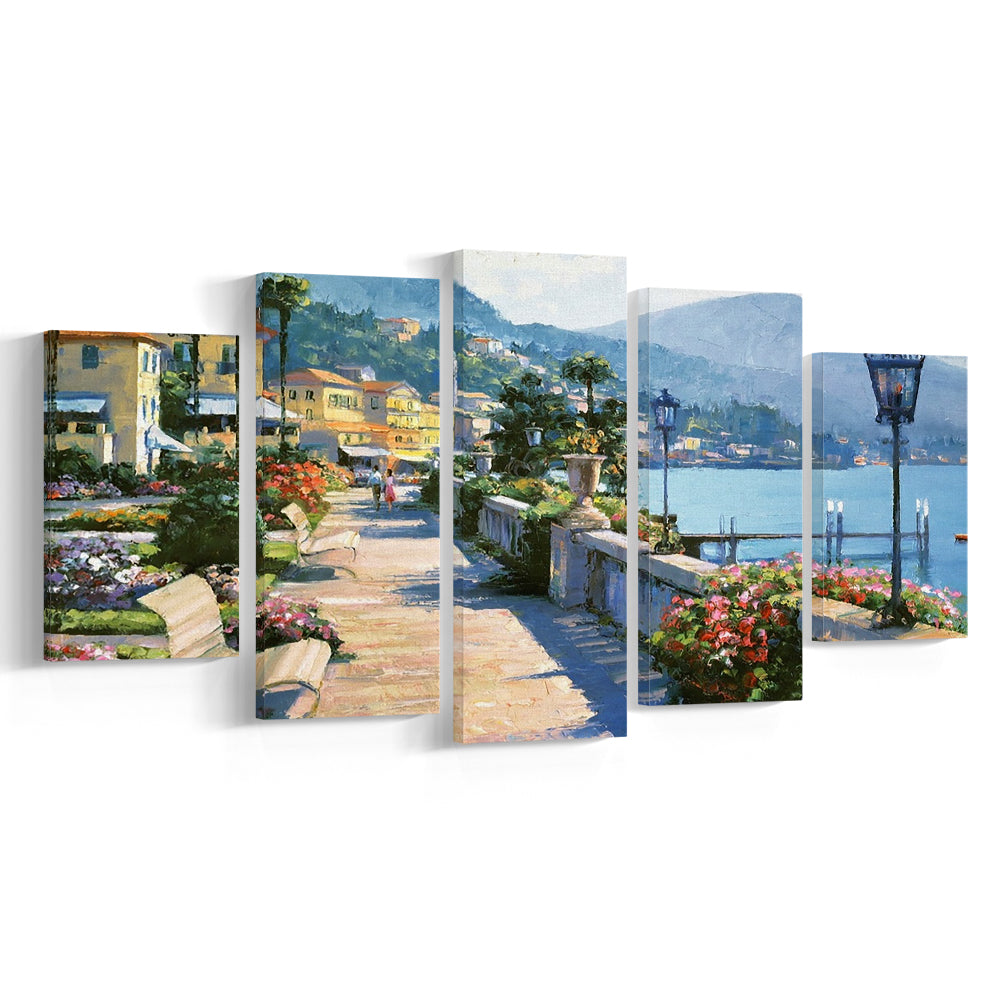 Bellagio Promenade Large Stretched Canvas Floating Frame Wall Art Print, 5 Piece Large Cavas Print Wall Art
