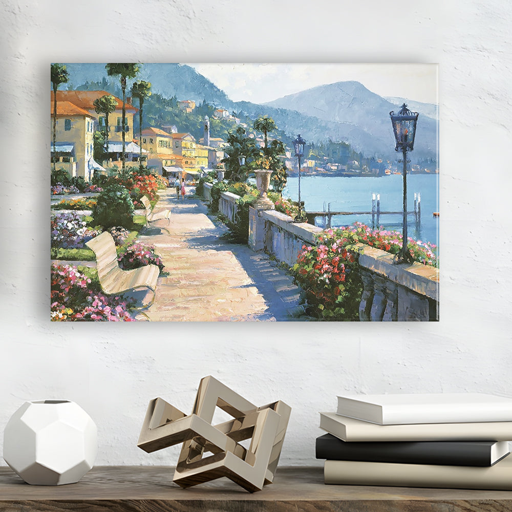 Bellagio Promenade Large Stretched Canvas Floating Frame Wall Art Print, Cavas Print Wall Art Hom Decor