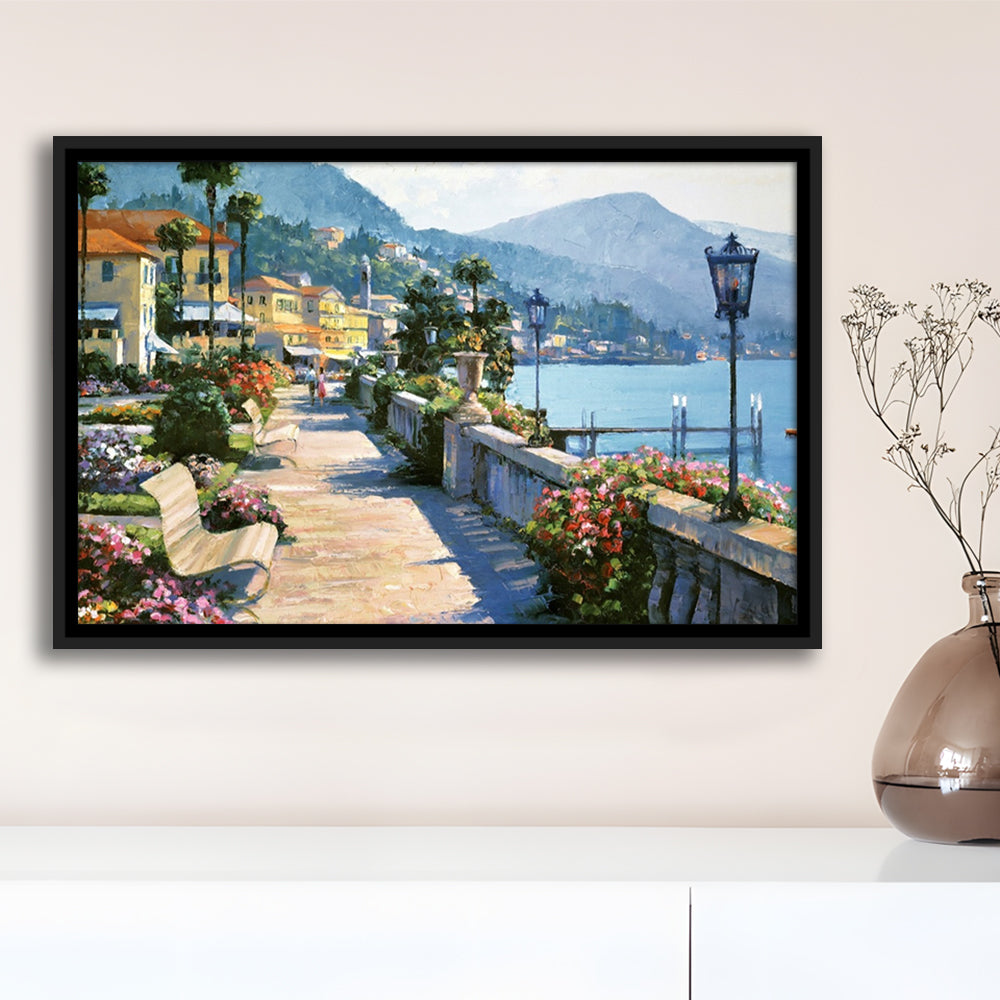 Bellagio Promenade Large Stretched Canvas Floating Frame Wall Art Print, Framed Cavas Print, Floating Frame