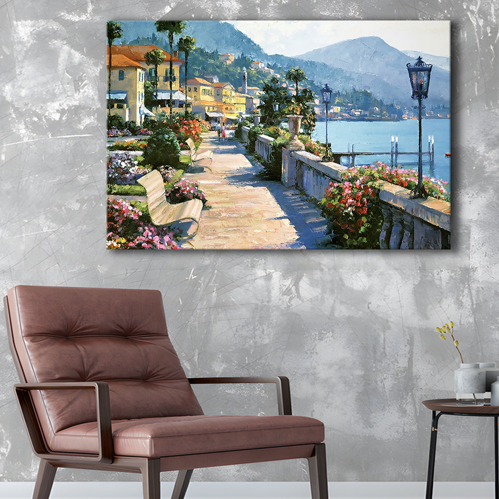 Bellagio Promenade Large Stretched Canvas Floating Frame Wall Art Print, Cavas Print Wall Art Hom Decor