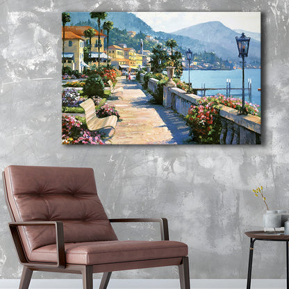 Bellagio Promenade Large Stretched Canvas Floating Frame Wall Art Print, Cavas Print Wall Art Hom Decor