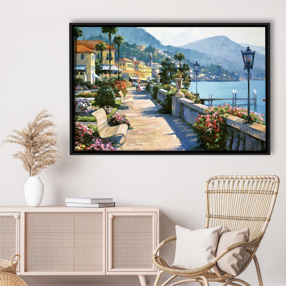 Bellagio Promenade Large Stretched Canvas Floating Frame Wall Art Print, Framed Cavas Print, Floating Frame