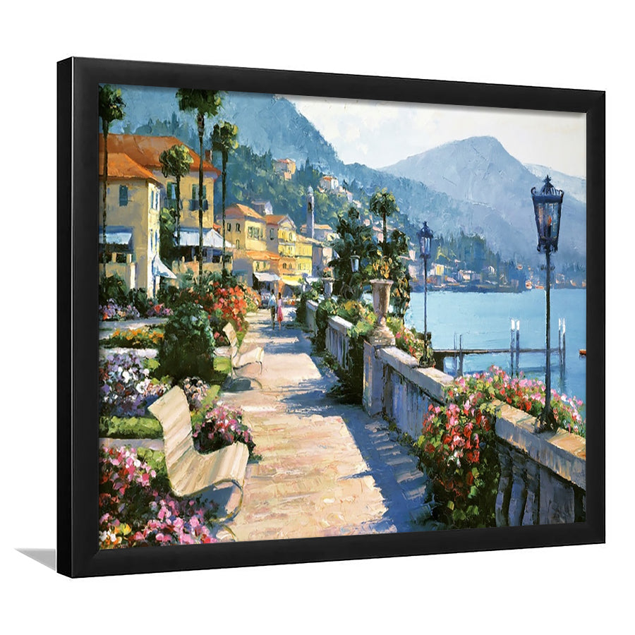 Bellagio Promenade LargeArt Prints Floating Frame Wall Art Print, Framed Art Print, Picture Framed
