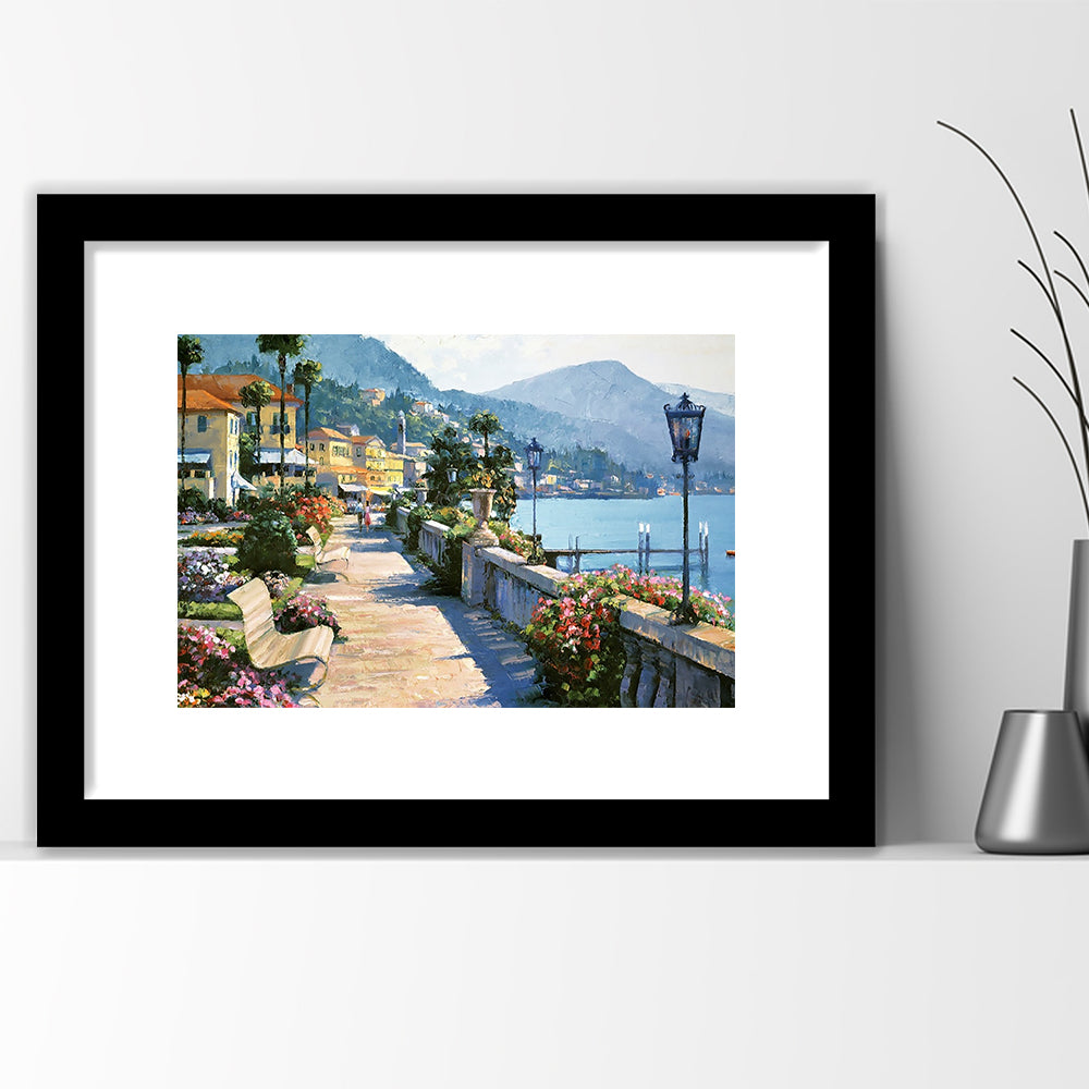 Bellagio Promenade Large Stretched Floating Frame Wall Art Print, Framed Art Print White Border