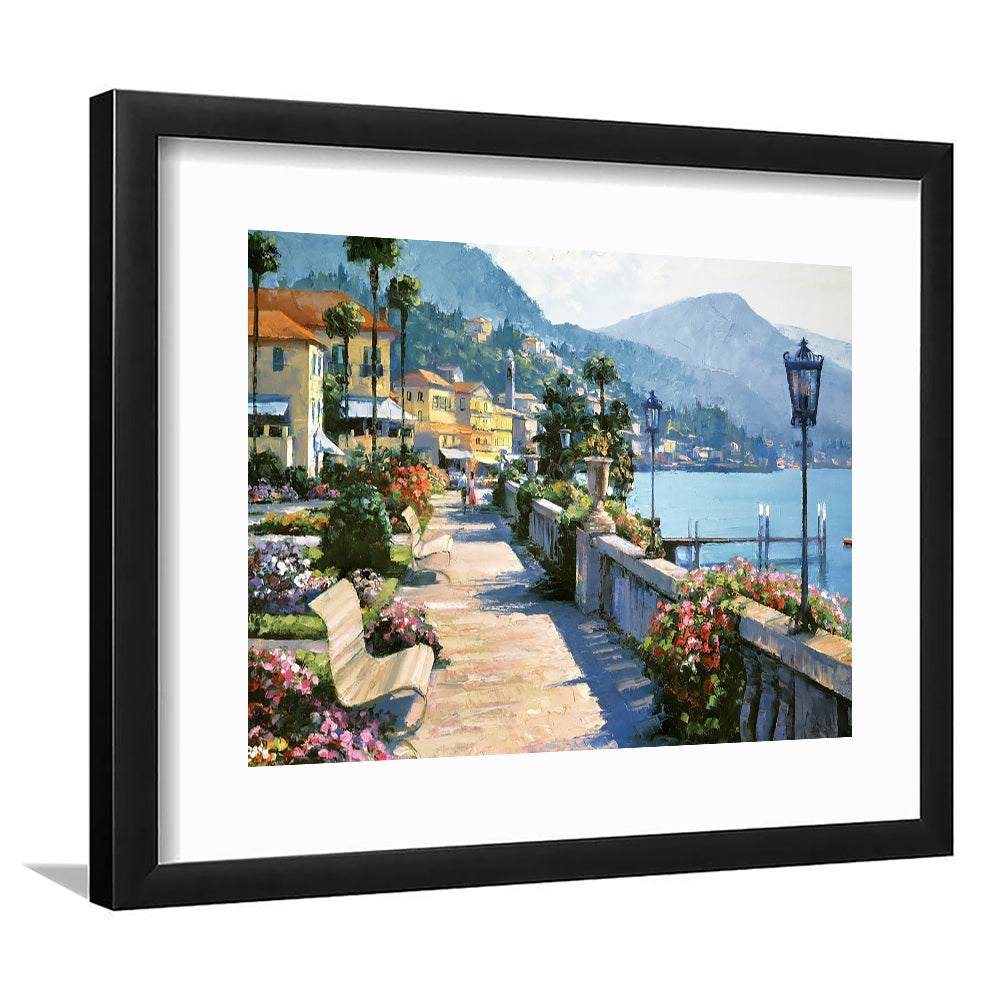 Bellagio Promenade Large Stretched Floating Frame Wall Art Print, Framed Art Print White Border