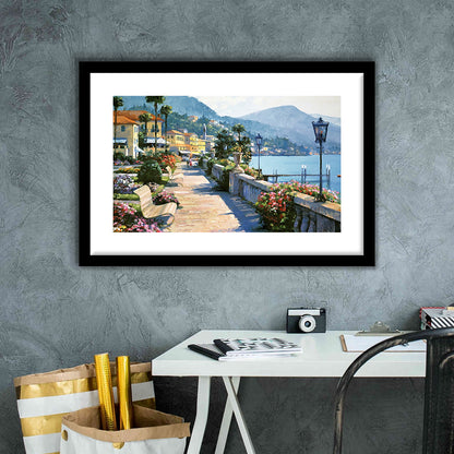 Bellagio Promenade Large Stretched Floating Frame Wall Art Print, Framed Art Print White Border