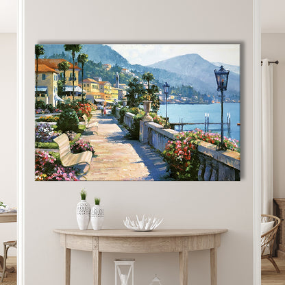 Bellagio Promenade Large Stretched Canvas Floating Frame Wall Art Print, Cavas Print Wall Art Hom Decor