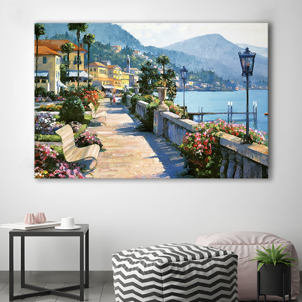 Bellagio Promenade Large Stretched Canvas Floating Frame Wall Art Print, Cavas Print Wall Art Hom Decor