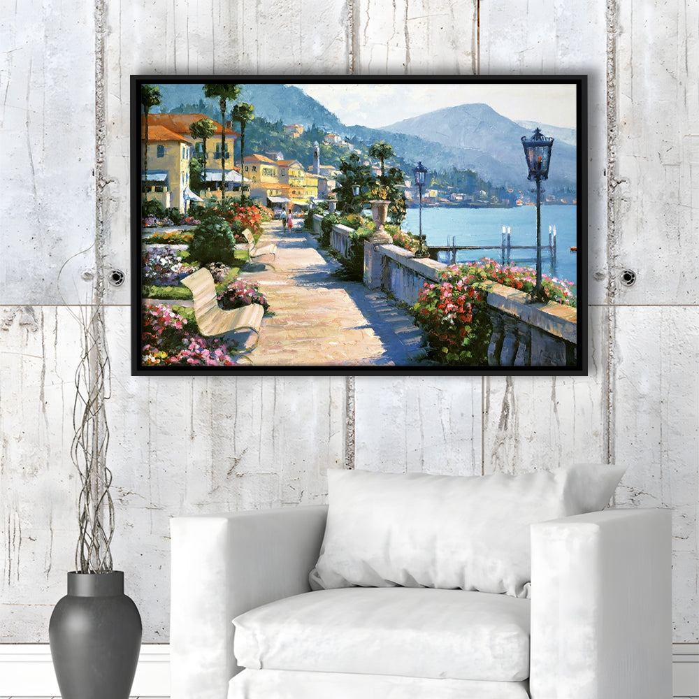 Bellagio Promenade Large Stretched Canvas Floating Frame Wall Art Print, Framed Cavas Print, Floating Frame