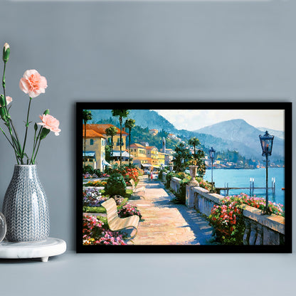 Bellagio Promenade LargeArt Prints Floating Frame Wall Art Print, Framed Art Print, Picture Framed