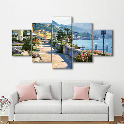 Bellagio Promenade Large Stretched Canvas Floating Frame Wall Art Print, 5 Piece Large Cavas Print Wall Art