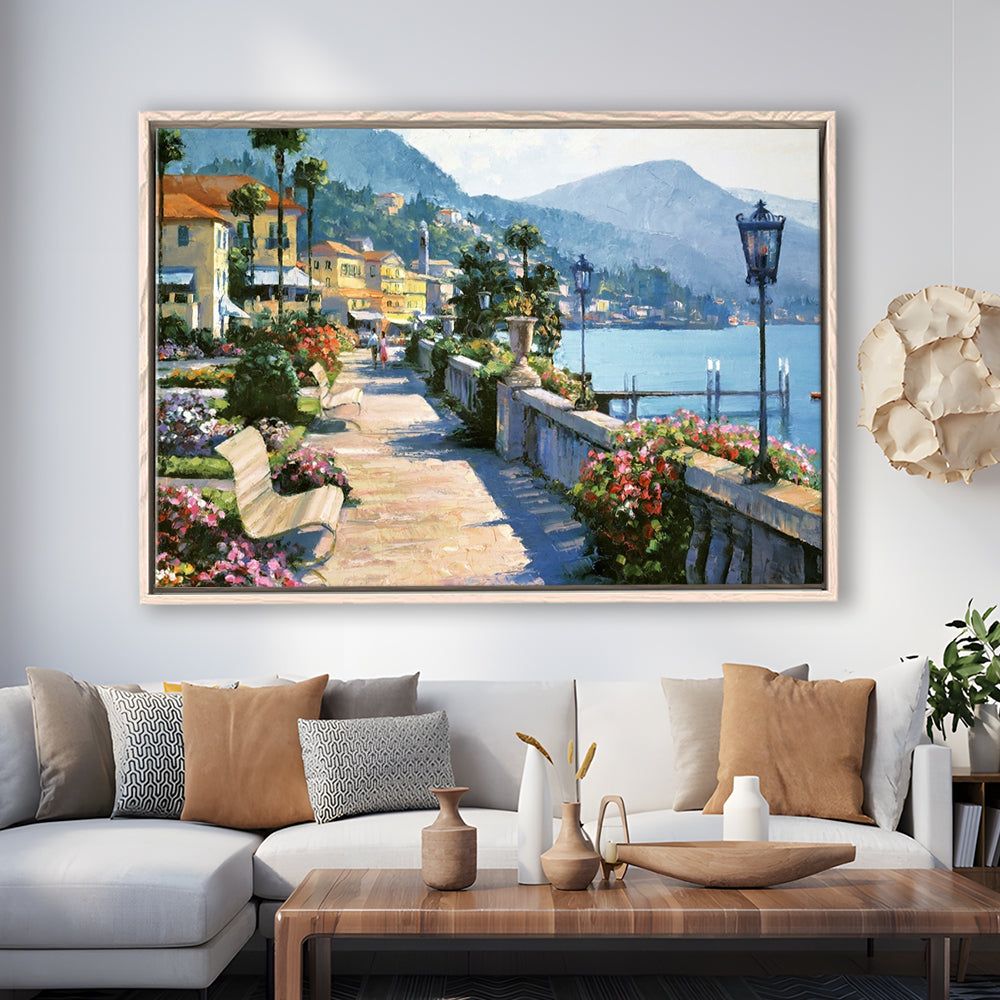 Bellagio Promenade Large Stretched Canvas Floating Frame Wall Art Print, Framed Cavas Print, Floating Frame