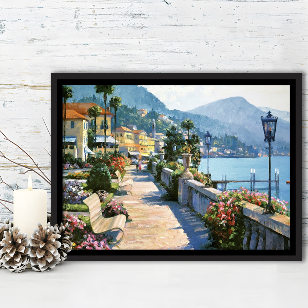 Bellagio Promenade Large Stretched Canvas Floating Frame Wall Art Print, Framed Cavas Print, Floating Frame