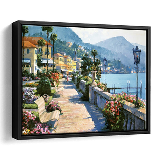 Bellagio Promenade Large Stretched Canvas Floating Frame Wall Art Print, Framed Cavas Print, Floating Frame