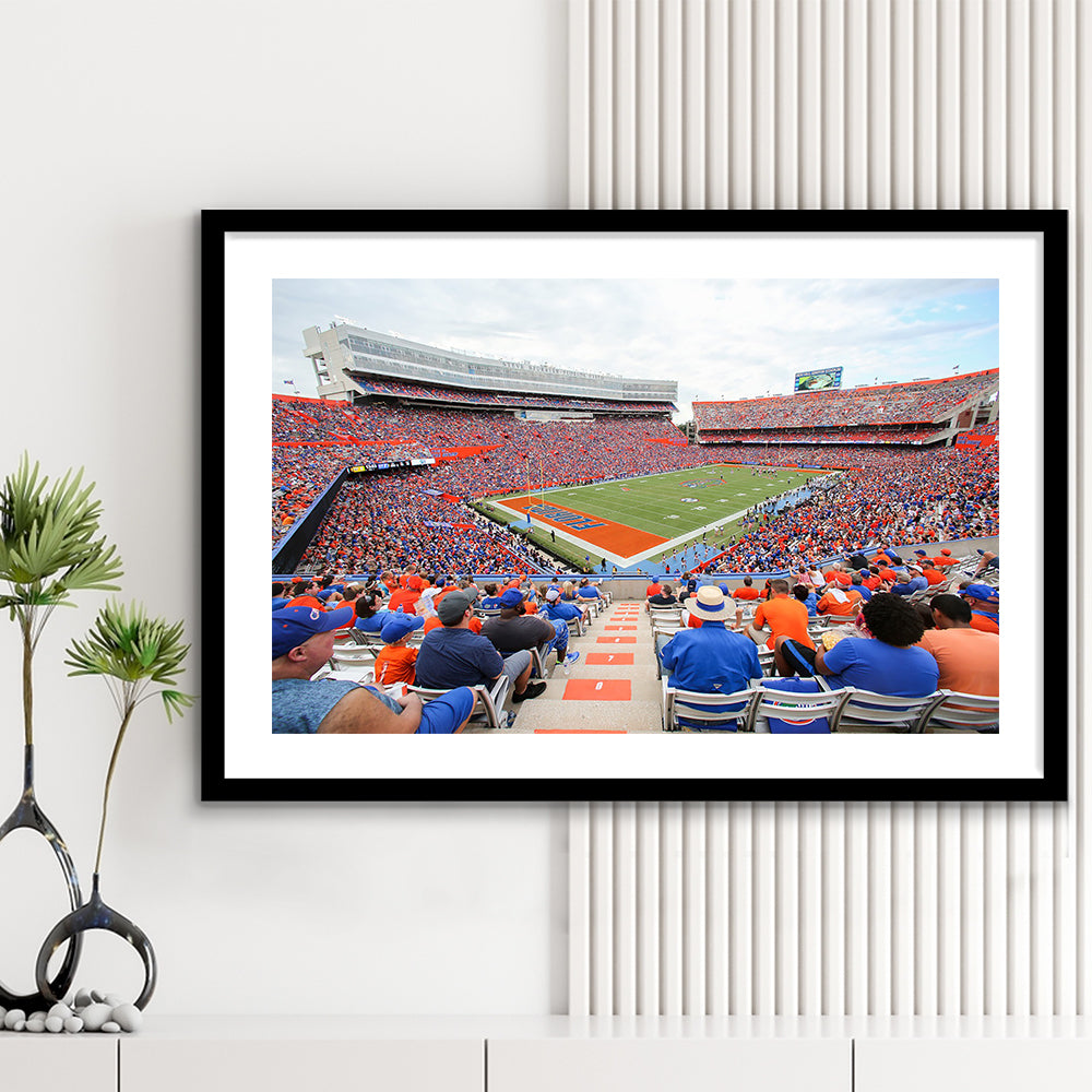 Ben Hill Griffin Football Stadium, Stadium Canvas, Sport Art, Gift for him, White Border Framed Art Print Wall Decor