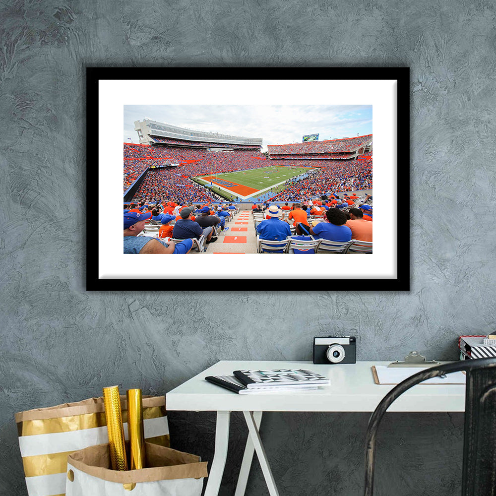 Ben Hill Griffin Football Stadium, Stadium Canvas, Sport Art, Gift for him, White Border Framed Art Print Wall Decor