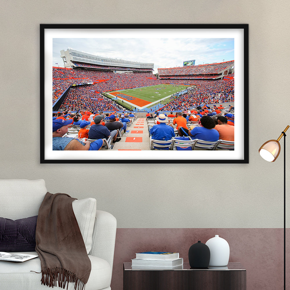 Ben Hill Griffin Football Stadium, Stadium Canvas, Sport Art, Gift for him, White Border Framed Art Print Wall Decor