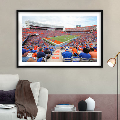 Ben Hill Griffin Football Stadium, Stadium Canvas, Sport Art, Gift for him, White Border Framed Art Print Wall Decor