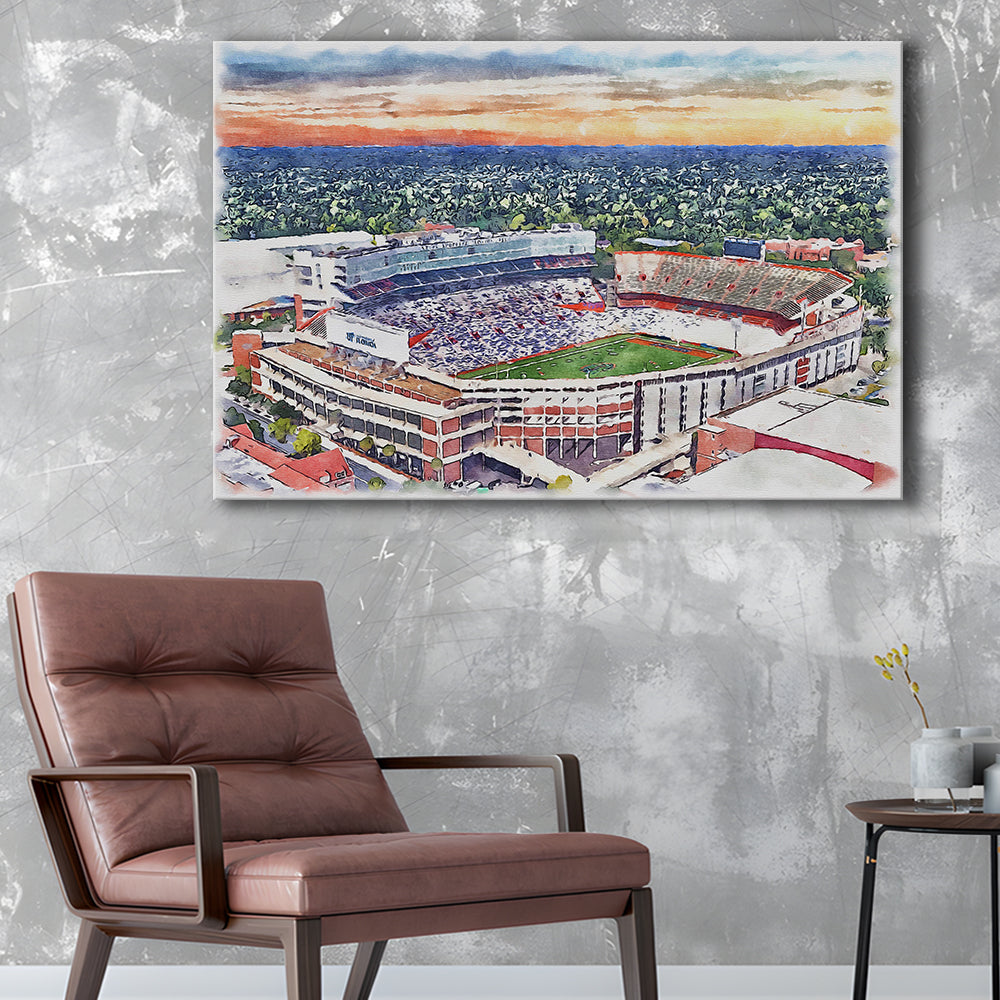 Ben Hill Griffin Stadium, Florida Gators Painting Stadium Watercolor, Sport Art, Gifts for him, Canvas Print Wall Art