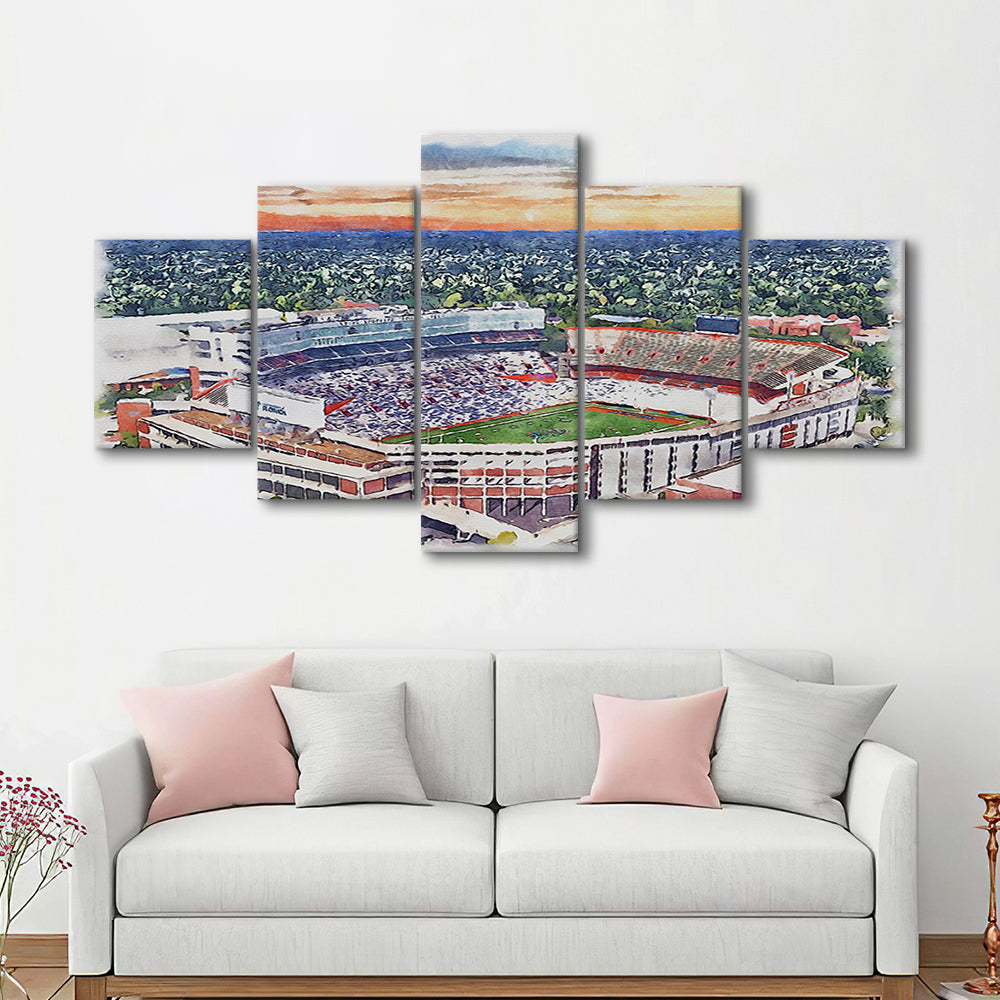 Ben Hill Griffin Stadium, Florida Gators Painting Stadium Watercolor, Sport Art, Mixed 5 Panel, Canvas Print Wall Art