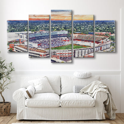 Ben Hill Griffin Stadium, Florida Gators Painting Stadium Watercolor, Sport Art, Mixed 5 Panel, Canvas Print Wall Art