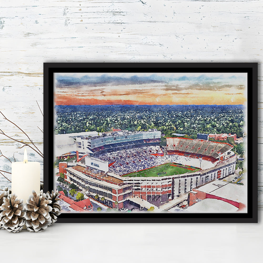 Ben Hill Griffin Stadium, Florida Gators Painting Stadium Watercolor, Sport Gift Art, Framed Canvas Print Wall Art
