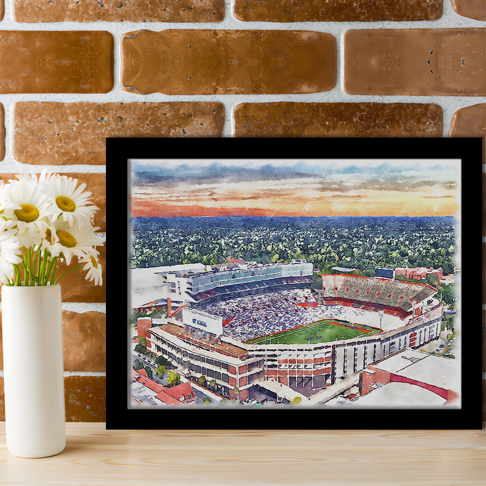 Ben Hill Griffin Stadium, Florida Gators Painting Stadium Watercolor, Sport Gift Art, Framed Art Print Wall Decor