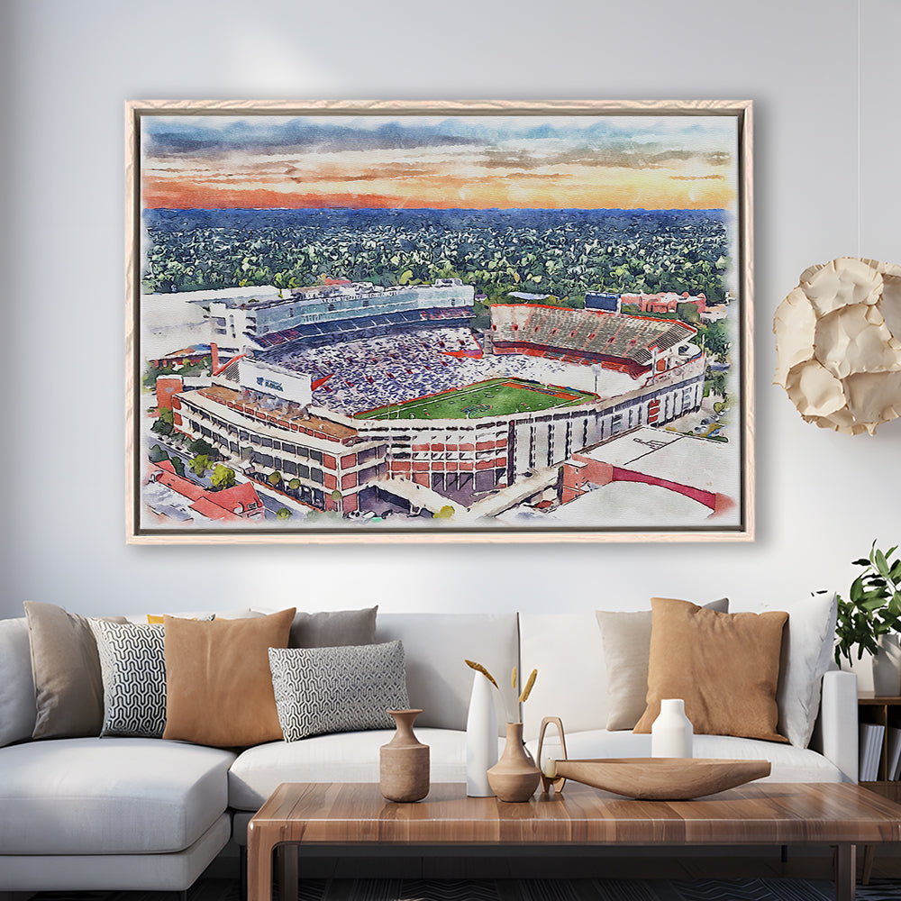 Ben Hill Griffin Stadium, Florida Gators Painting Stadium Watercolor, Sport Gift Art, Framed Canvas Print Wall Art