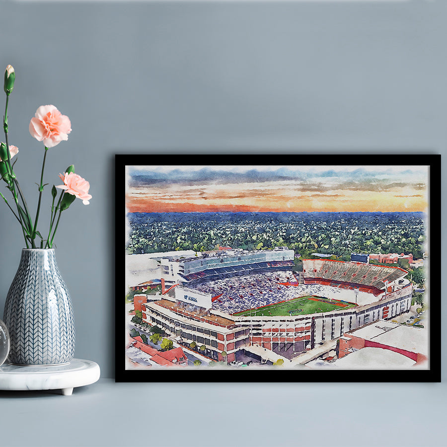 Ben Hill Griffin Stadium, Florida Gators Painting Stadium Watercolor, Sport Gift Art, Framed Art Print Wall Decor