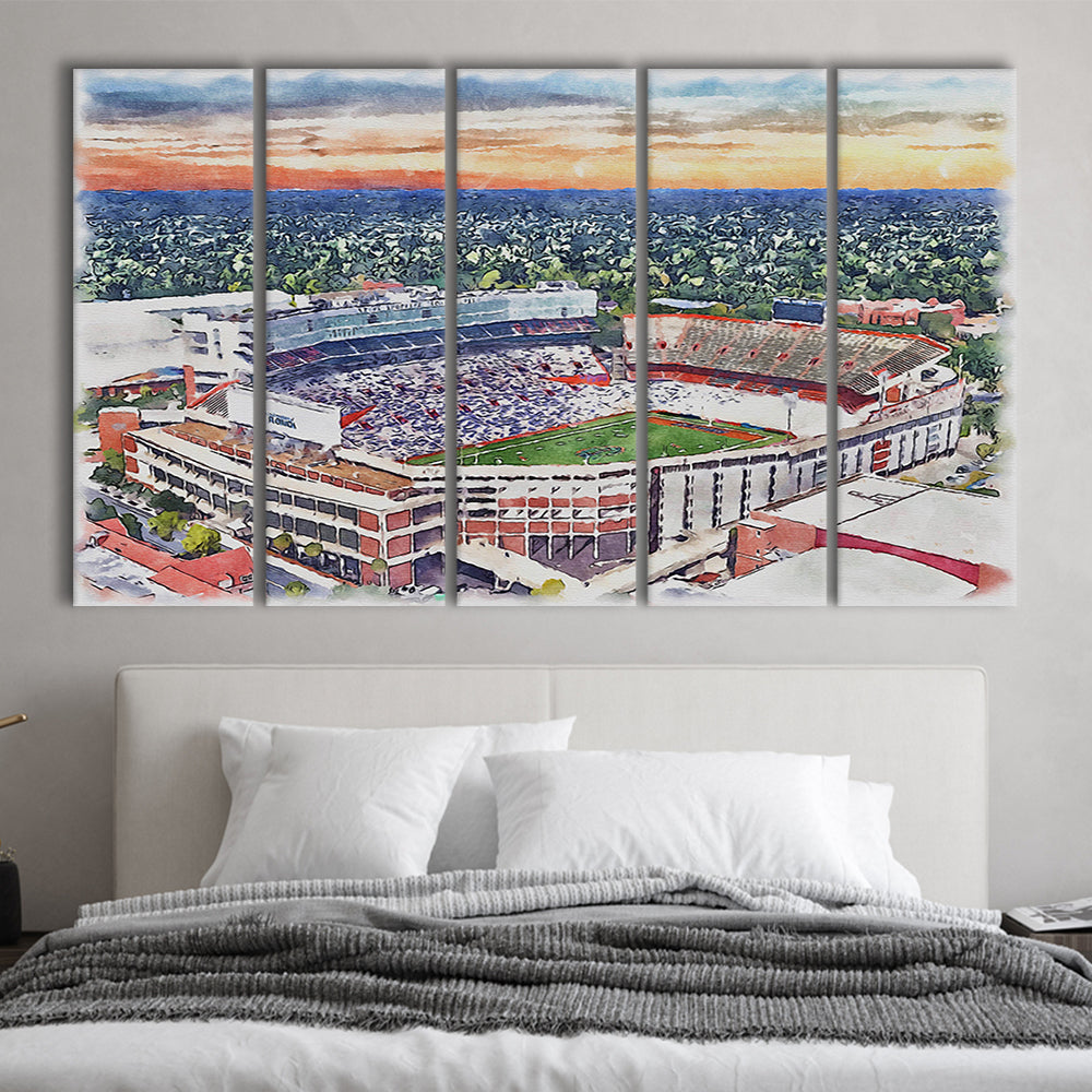 Ben Hill Griffin Stadium, Florida Gators Painting Stadium Watercolor, Sport Art, Extra Large Canvas Print Wall Art