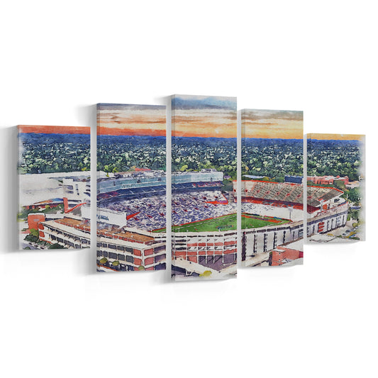 Ben Hill Griffin Stadium, Florida Gators Painting Stadium Watercolor, Sport Art, Mixed 5 Panel, Canvas Print Wall Art