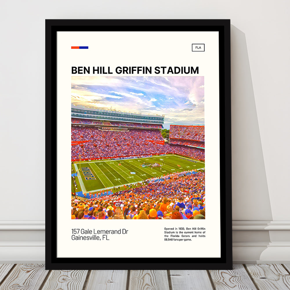 Ben Hill Griffin Stadium Print, Florida Gators Stadium Canvas Art, Man Cave Gift, Floating Framed Canvas Print Wall Art