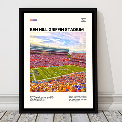 Ben Hill Griffin Stadium Print, Florida Gators Stadium Canvas Art, Man Cave Gift, Floating Framed Canvas Print Wall Art