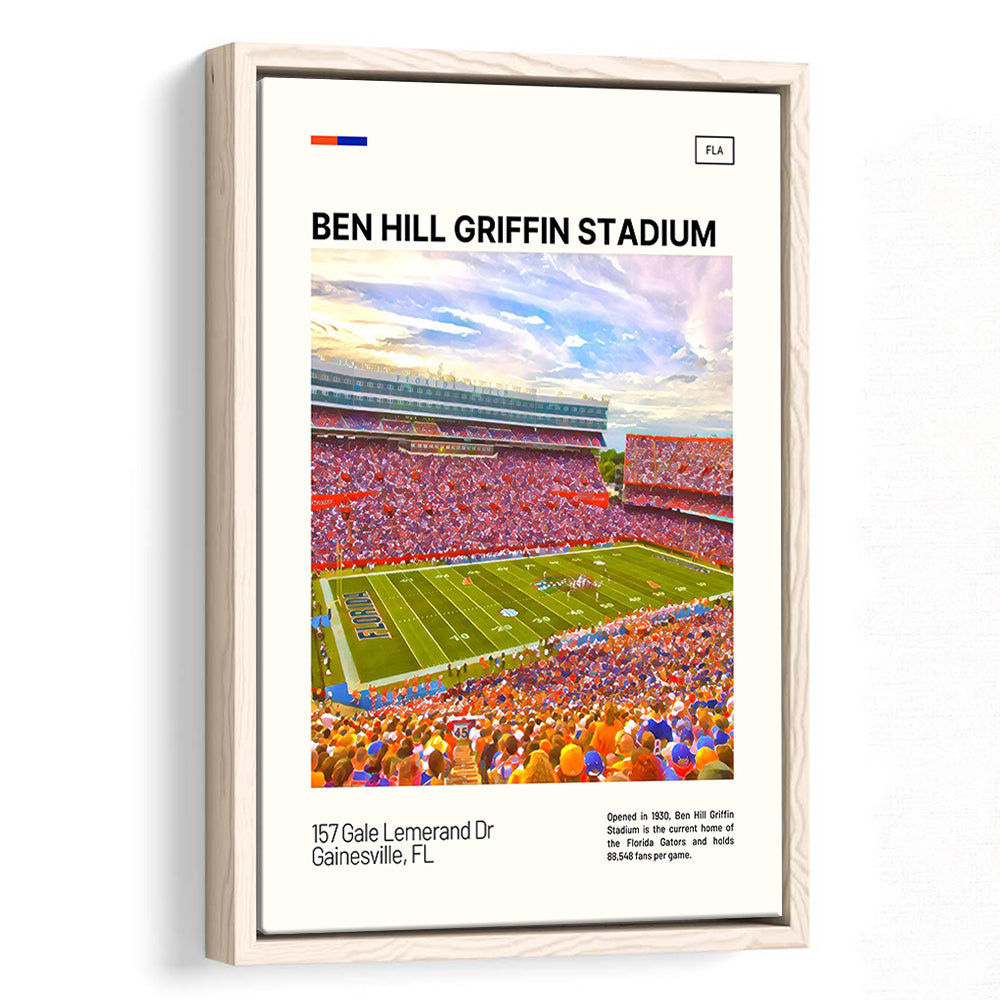 Ben Hill Griffin Stadium Print, Florida Gators Stadium Canvas Art, Man Cave Gift, Floating Framed Canvas Print Wall Art