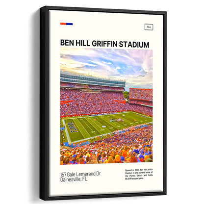 Ben Hill Griffin Stadium Print, Florida Gators Stadium Canvas Art, Man Cave Gift, Floating Framed Canvas Print Wall Art