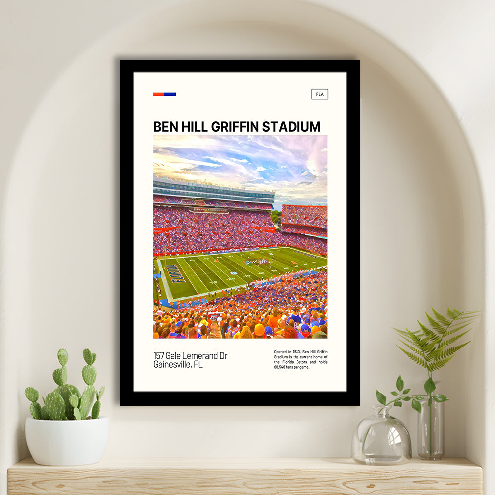 Ben Hill Griffin Stadium Print, Florida Gators Stadium Art, Gifts for him, Sport Art, Framed Art Print Wall Decor
