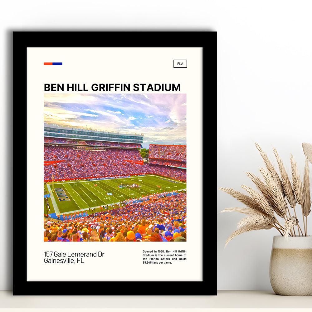 Ben Hill Griffin Stadium Print, Florida Gators Stadium Art, Gifts for him, Sport Art, Framed Art Print Wall Decor
