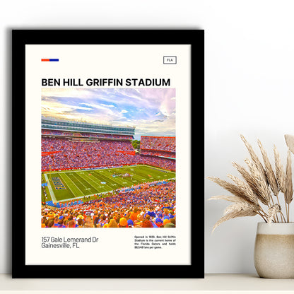 Ben Hill Griffin Stadium Print, Florida Gators Stadium Art, Gifts for him, Sport Art, Framed Art Print Wall Decor