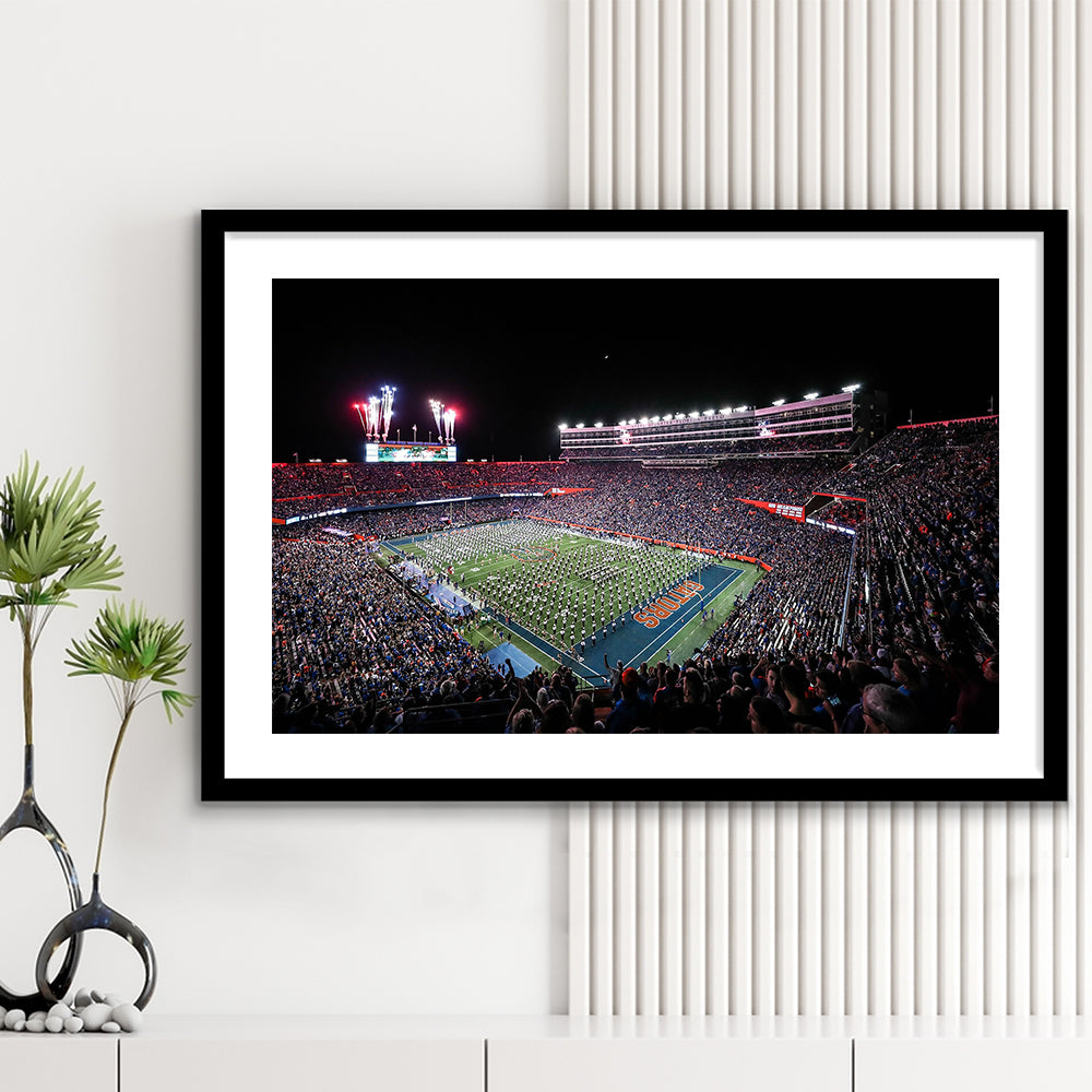 Ben Hill Griffin Stadium, Stadium Canvas, Sport Art, Gift for him, White Border Framed Art Print Wall Decor