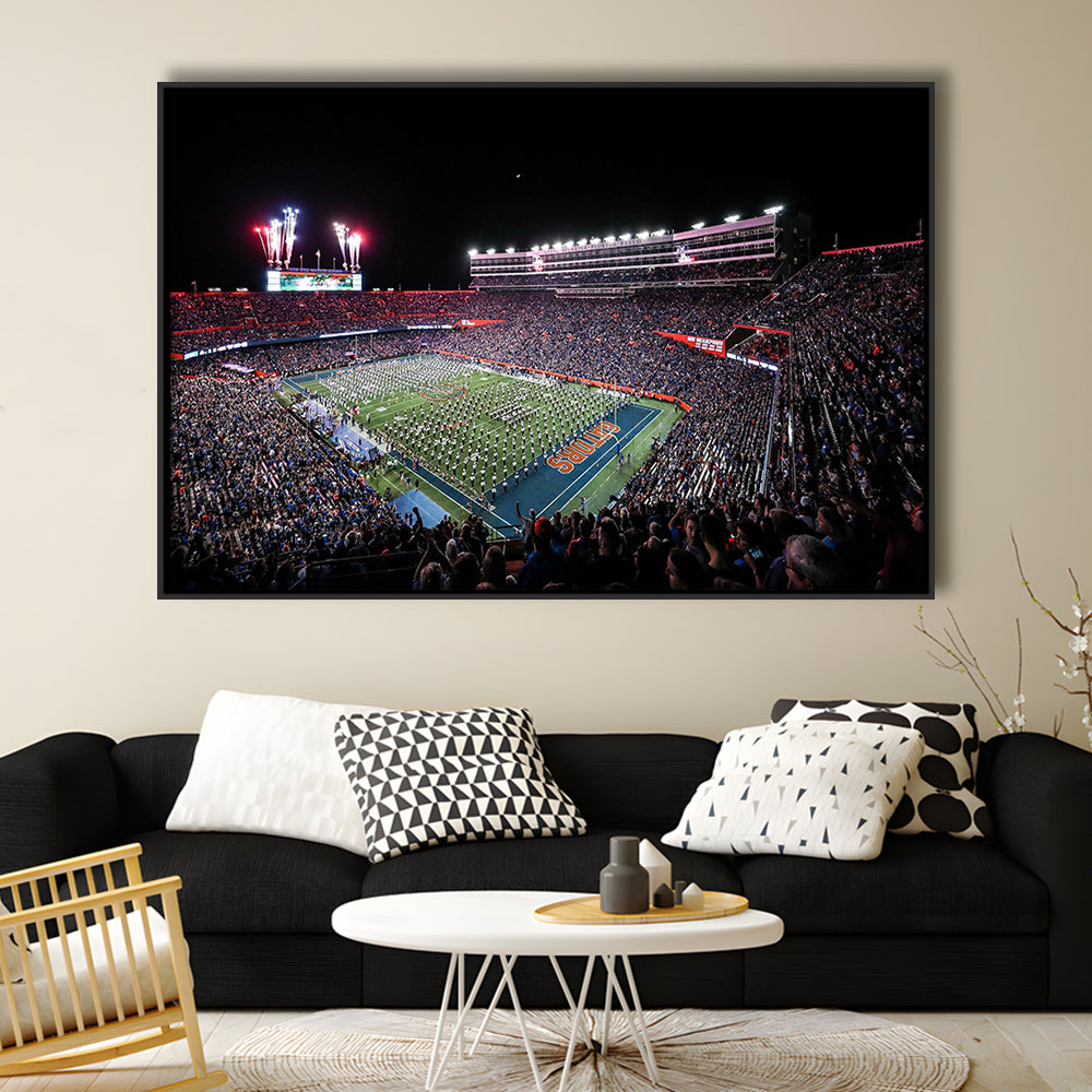 Ben Hill Griffin Stadium, Stadium Canvas, Sport Art, Framed Canvas Print Wall Art, Floating Frame
